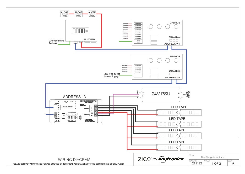 Dimming and lighting controls wiring diagram for a bar
