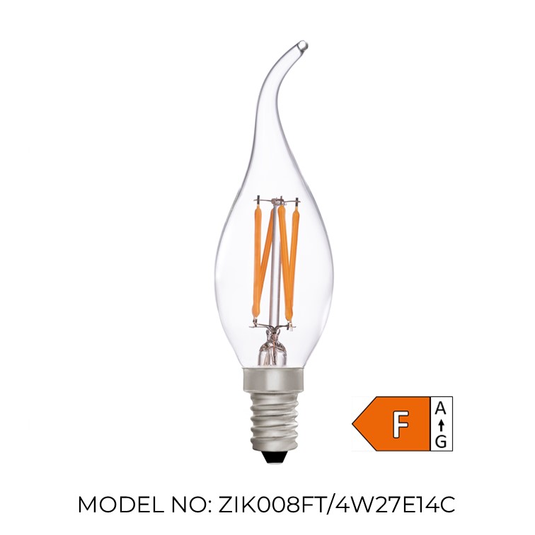 Ampoule LED E14 C35 Flamme Glass 4W No Flicker Blanc Froid 6000K - 6500K  360º