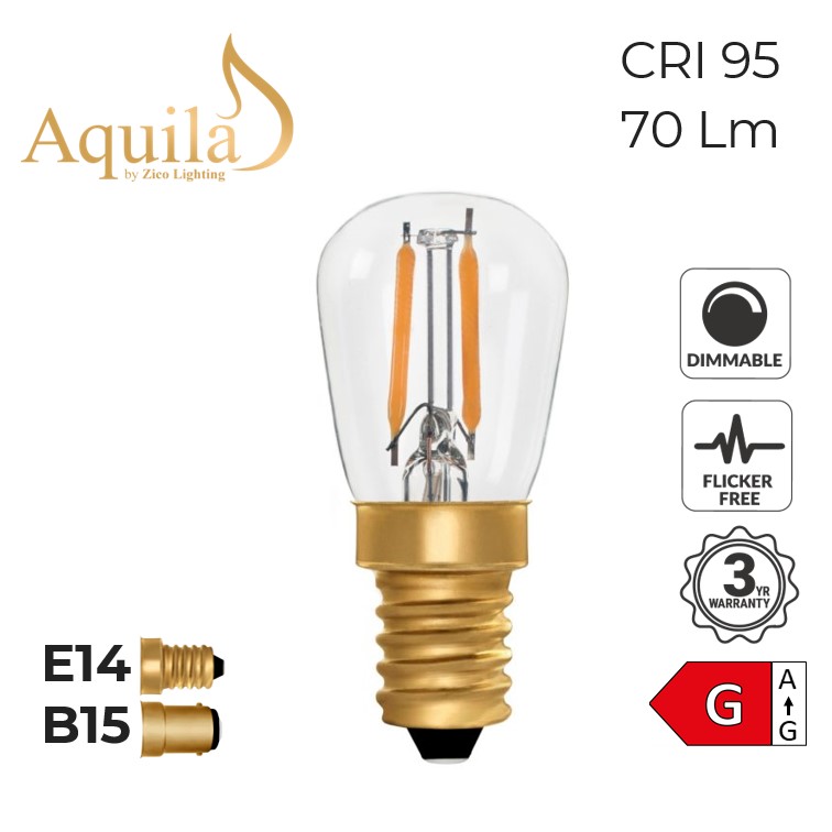 2W PYGMY Ampoule LED filament Poire E14 Ø2.8cm 2200K 2W = 15W 130 Lumens  Dimmable Ambrée